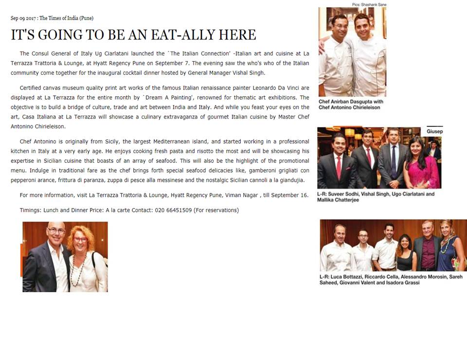 HyattRegencyPNQ's tweet photo. Thank you @PuneTimesOnline for the coverage of the launch of #TheItalianConnection
#Italian Food & Art #LaTerrazza https://t.co/XLQep3NiVt https://t.co/Zgk7Vqj9mx