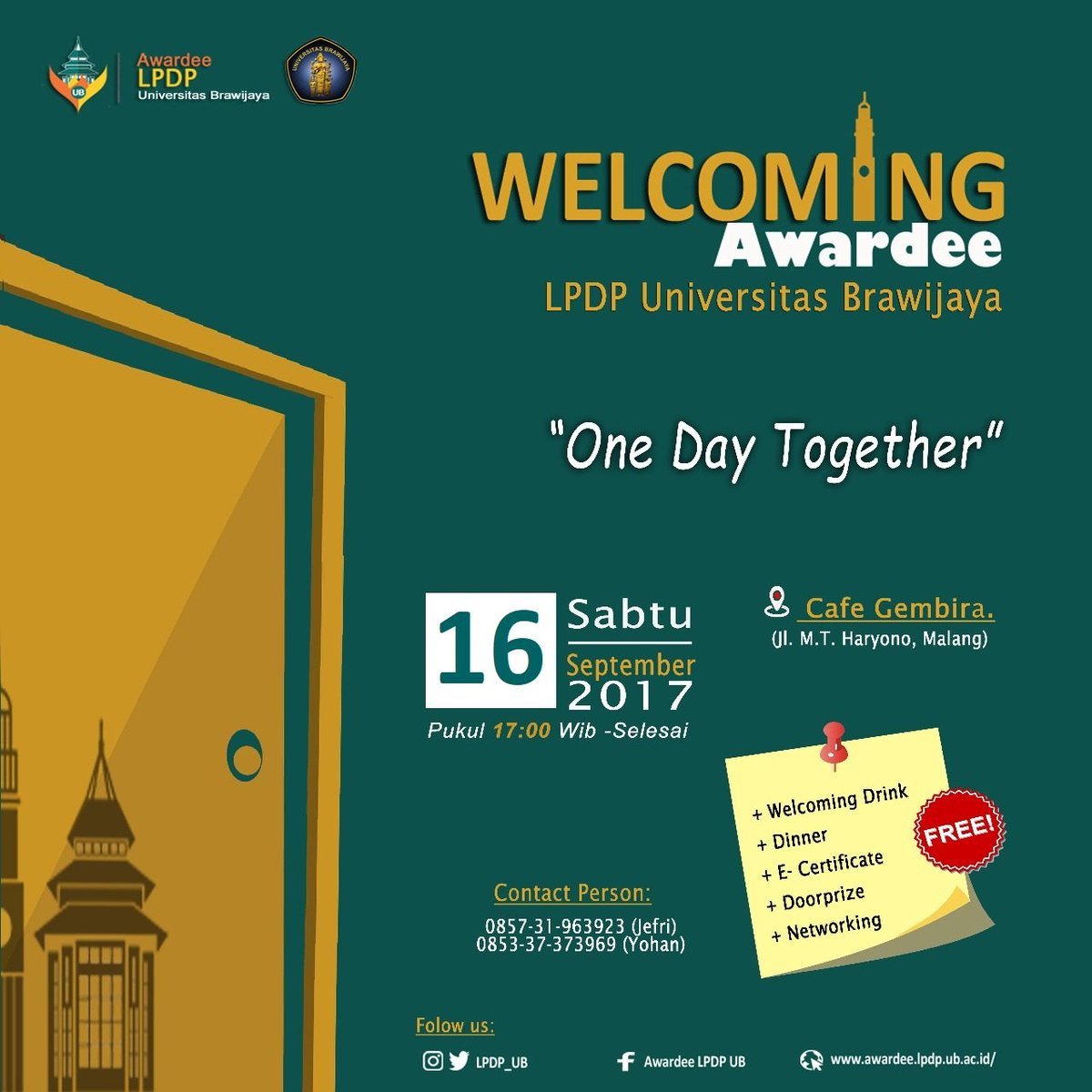 lpdp_ub's tweet photo. Welcoming Awardee LPDP universitas Brawijaya
"One Day Together" https://t.co/eRwRFfC86r