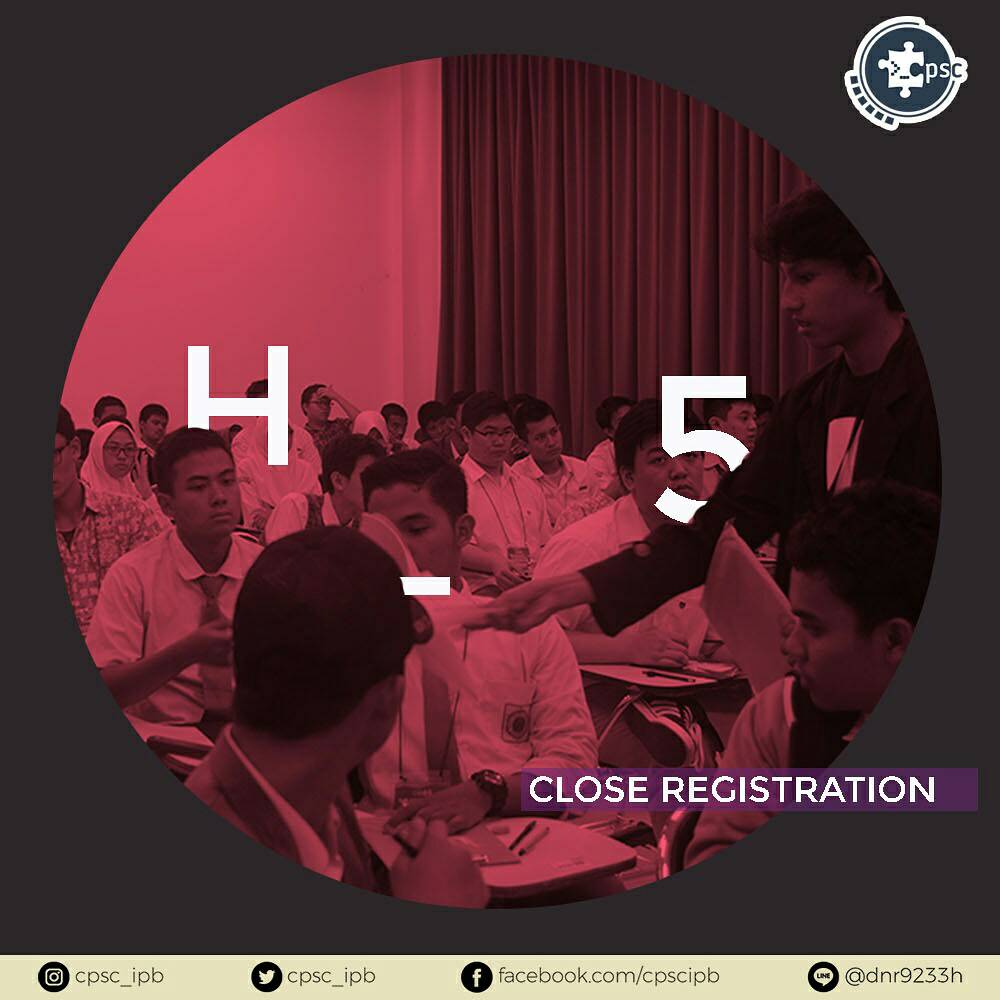 CPSC_IPB's tweet photo. 5 hari menuju penutupan pendaftaran, jangan sampai kamu terlambat mendaftarkan diri!

#CPSC2017 #PSN2017 #IPB https://t.co/uvpNg2DXUY
