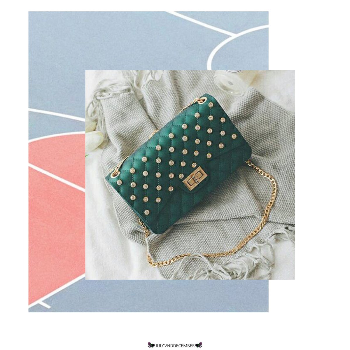 #JNDNewin Zoey Green Rhinestone Gold Chain Crossbody Bag - Rp189,000 (pvc - size (L*W*H) 23*7*13cm - with chain strap)