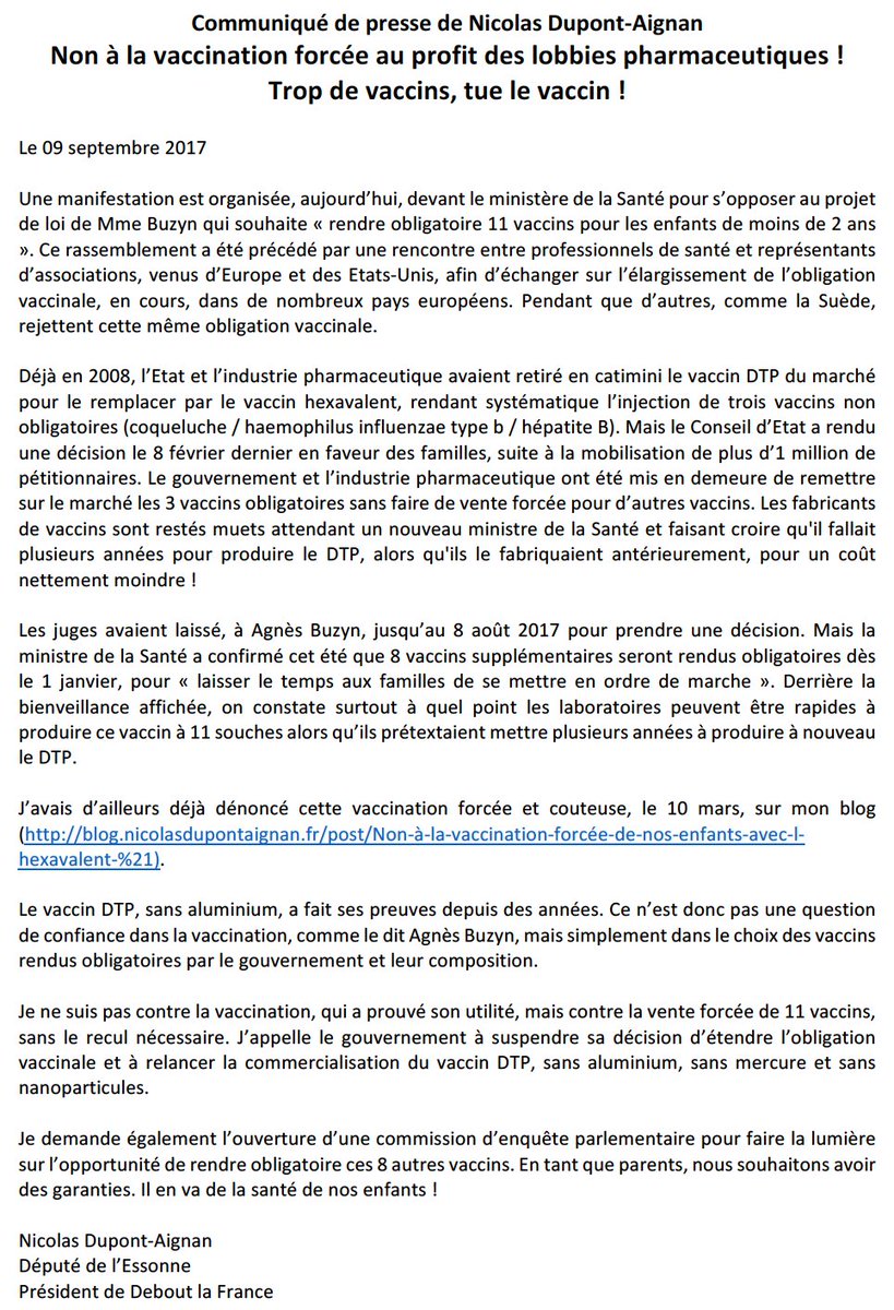 dupontaignan's tweet photo. Trop de #vaccins, tue le vaccin. Non à la vaccination forcée au profit des lobbies pharmaceutiques ! https://t.co/1v4kepTOSi