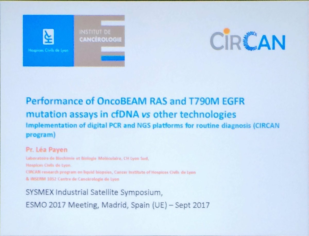 s_couraud's tweet photo. My co-chair Pr PAyen at #CIRCAN shows that BEAMing is the highest sensitive assay to detect T790M or RAS mut. #ESMO2017 @CHUdeLyon https://t.co/H5kLeMg61J