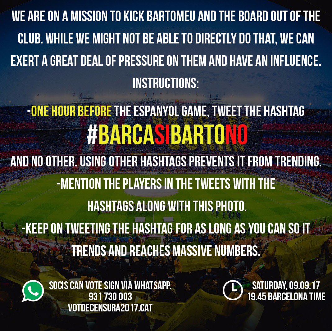 theBarcaInsider's tweet image. We go again tonight. Help spread the word. 
#BarcaSiBartoNo