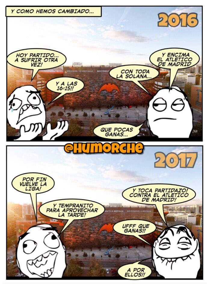 humorche's tweet image. Quién nos ha visto y quién nos ve! Vuelve la ilusión! #ValenciaAtleti #Tornem #SomVCF #SomFamilia #SempreAmunt