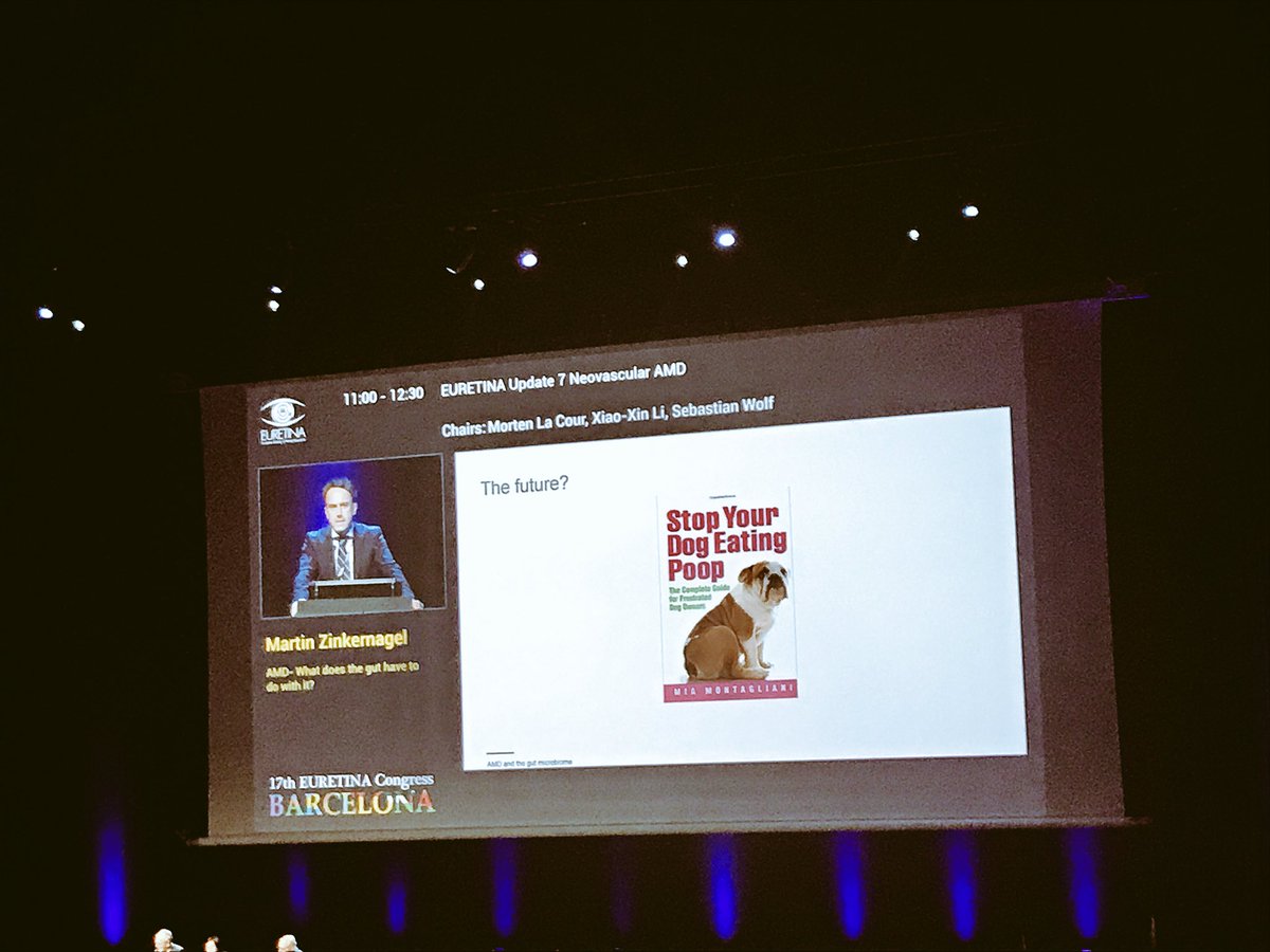 amywolf's tweet photo. Don't stop your dog from eating poop! Dr. M Zinkernagel on how probiotics and a healthy guy may decrease #nAMD #EURETINA17 https://t.co/0kNgjZz9Nx