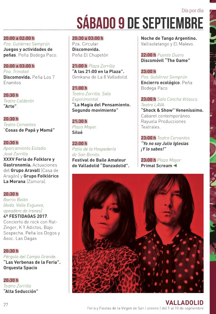 👁‍🗨 Consulta el #Programa de hoy para las <a href="/fiestasVLL/">Fiestas Valladolid</a>...
HOY, sábado #9sept te espera todo esto en #Valladolid
¡Anímate!
#FiestasVLL2017 🎉