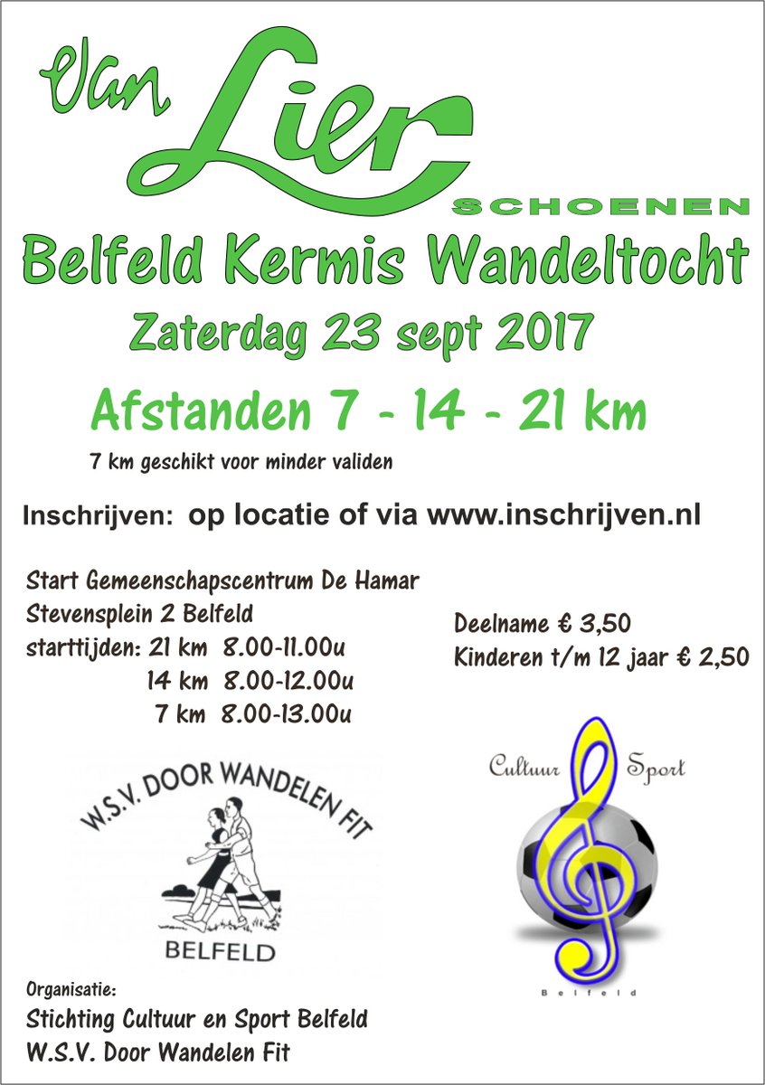 Hou je van wandelen dan schrijf je nu in voor de van Lier Schoenen Belfeld Kermis wandeltocht op zaterdag 23 september🚶‍♀️🚶<a href="/Kermisloop/">St. Cultuur en Sport</a>