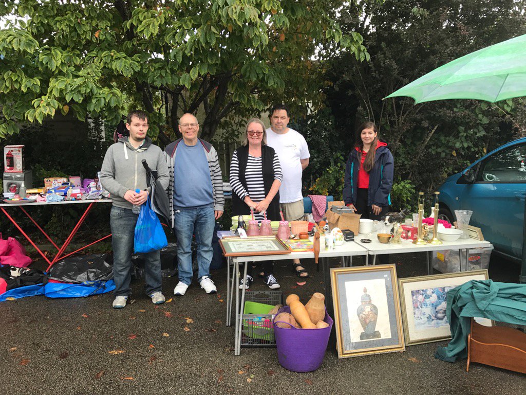 Busy buddies having fun in the rain at the car boot sale <a href="/MentalHealthHR/">MentalHealthSupport</a> in Northallerton. Lots of bargains! 😉