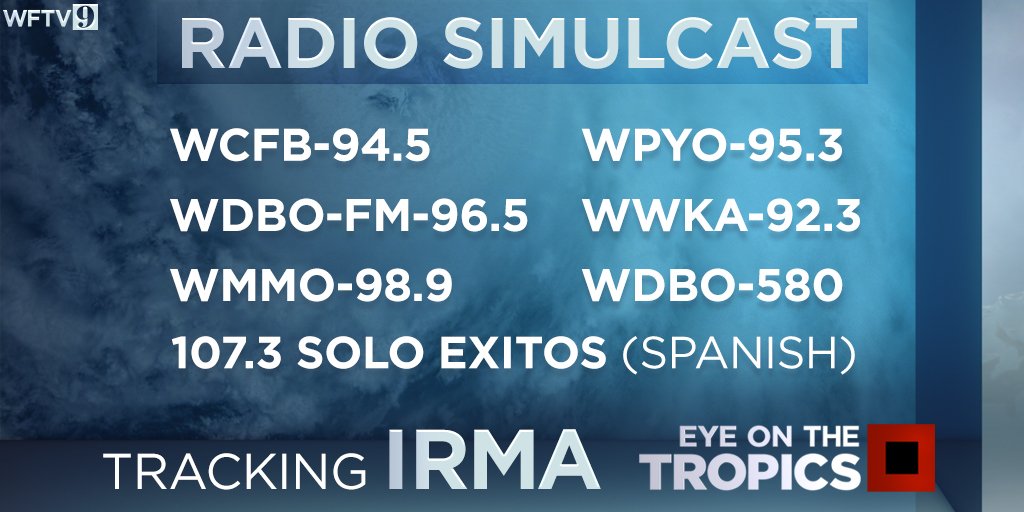 IRMA UPDATES: You can listen to our live coverage and get updates from our radio partners listed below. #Irma #WFTV