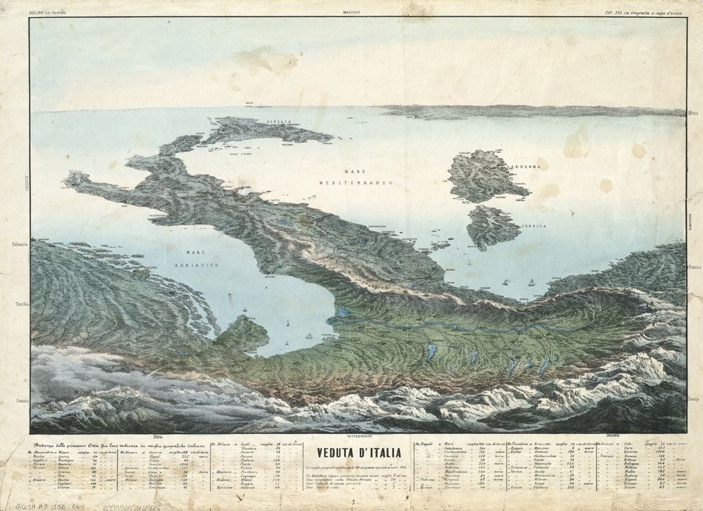 "Veduta D'Italia" Gorgeous #map from 1850s shifts your perspective of #Italy. Source: buff.ly/2jc417m