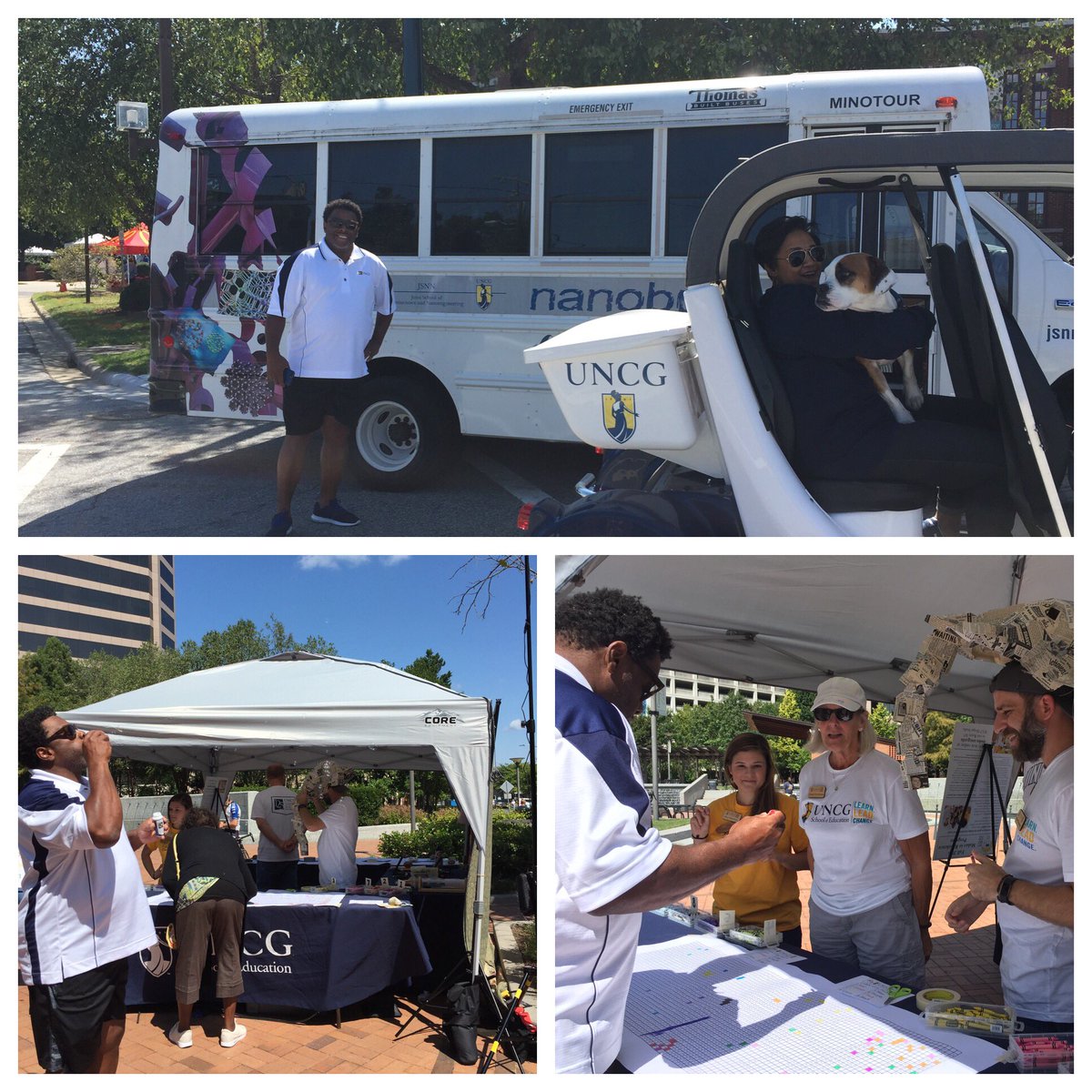 UNCGChancellor's tweet photo. Day 2 @NtlFolkFestNC. Great to see @JSNN2907 #nanobus & @uncgself. #spartanway @UNCG https://t.co/R3DQIFkPNw