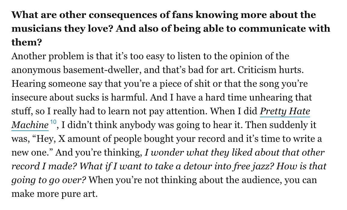 Signalnoise's tweet photo. Great words from Trent Reznor on internet criticism. https://t.co/orlRJJBDVO