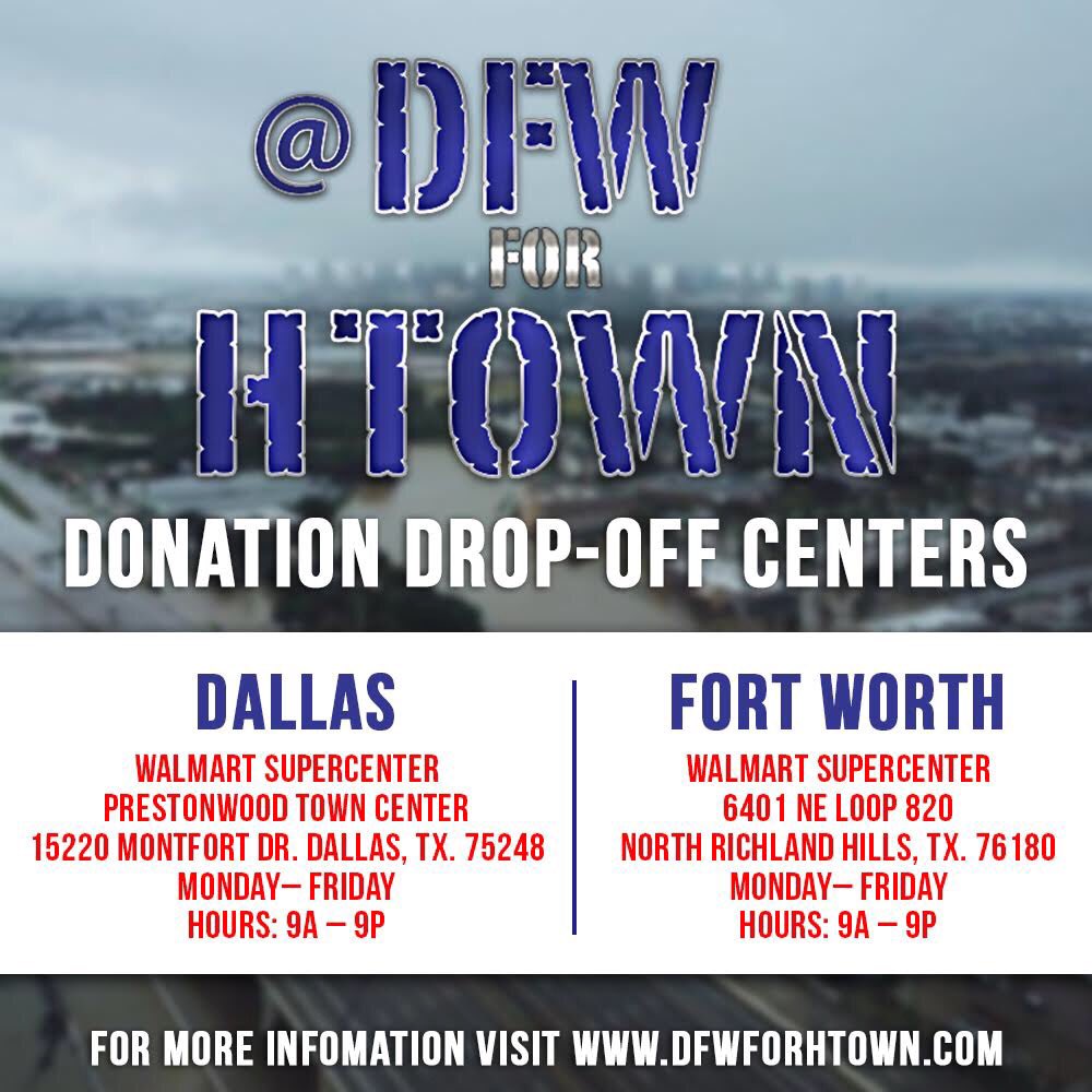 DFWforHtown's tweet photo. The trucks leave for Houston tomorrow! Today is the last day to drop off your donations. Come see us. #DFWforHTown #houstonstrong https://t.co/fRr3ydczOH