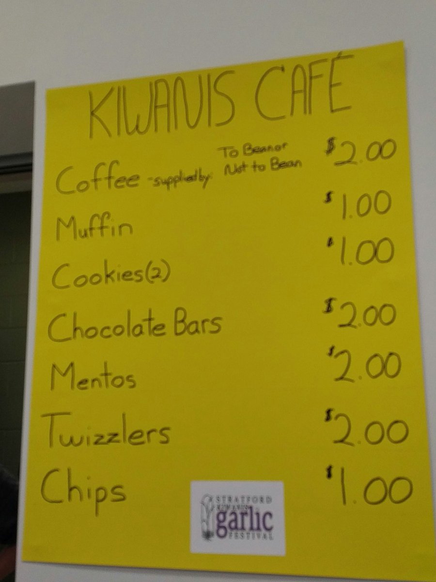 StratfordON's tweet photo. Don't forget that the Kiwanis Club of Stratford, the group behind @GarlicStratford fundraiser, has a cafe for the rest of your food! https://t.co/wvvmzac7eV