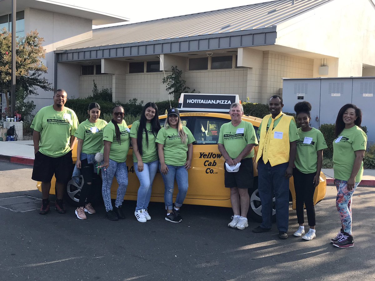 YellowCabSac's tweet photo. The Yellow Cab crew helping out today at Will C. Wood Middle School. #SacHotelDay https://t.co/5ghcYXY0LK