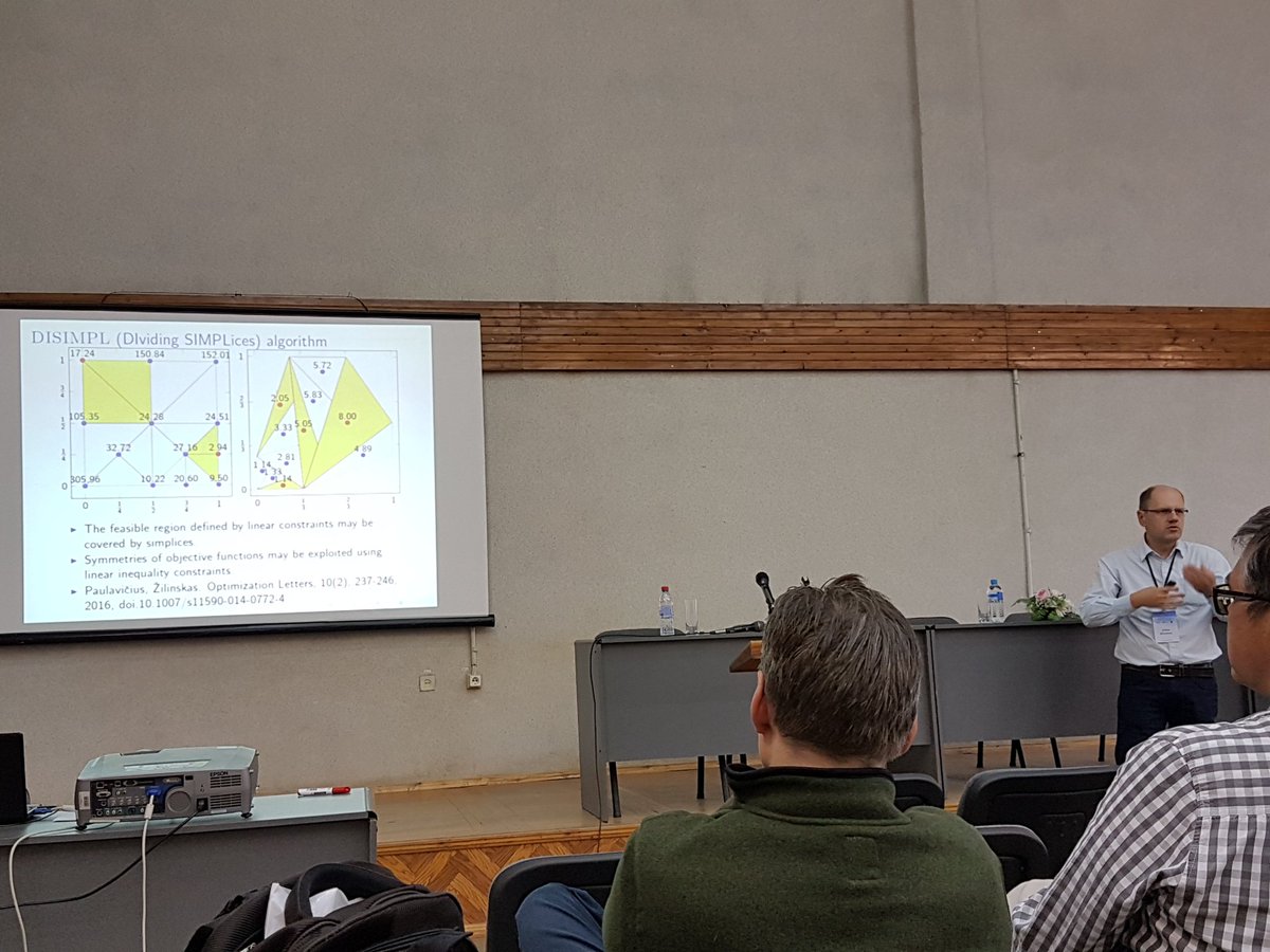 RemisPau's tweet photo. Julius Zilinskas talk on Simplicial Global Optimization at #hpc2017. https://t.co/plcQ2NNuQe