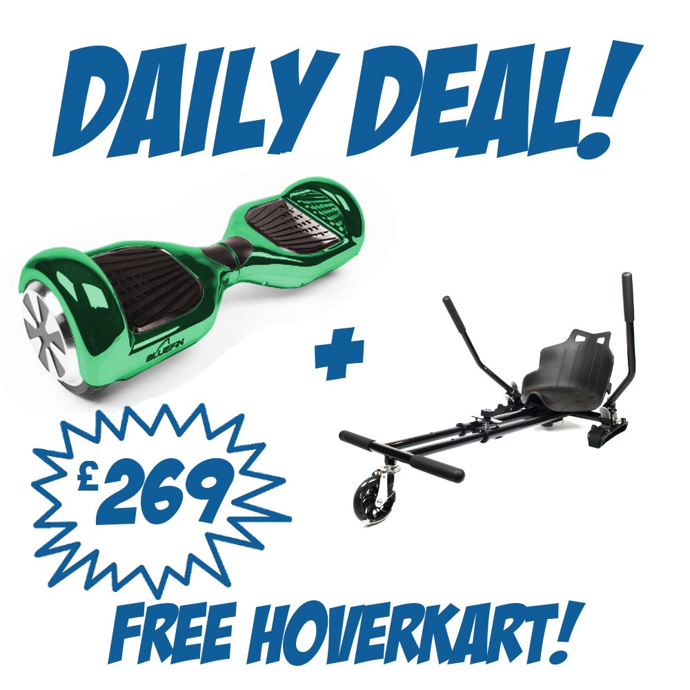 BluefinTrading's tweet photo. DAILY DEAL: Save up to £300! Green Chrome 8" Drifter and a FREE HOVERKART for £289! https://t.co/WHXXrLRDbY #hoverboardsale #bluefin https://t.co/5F0lPhptkP