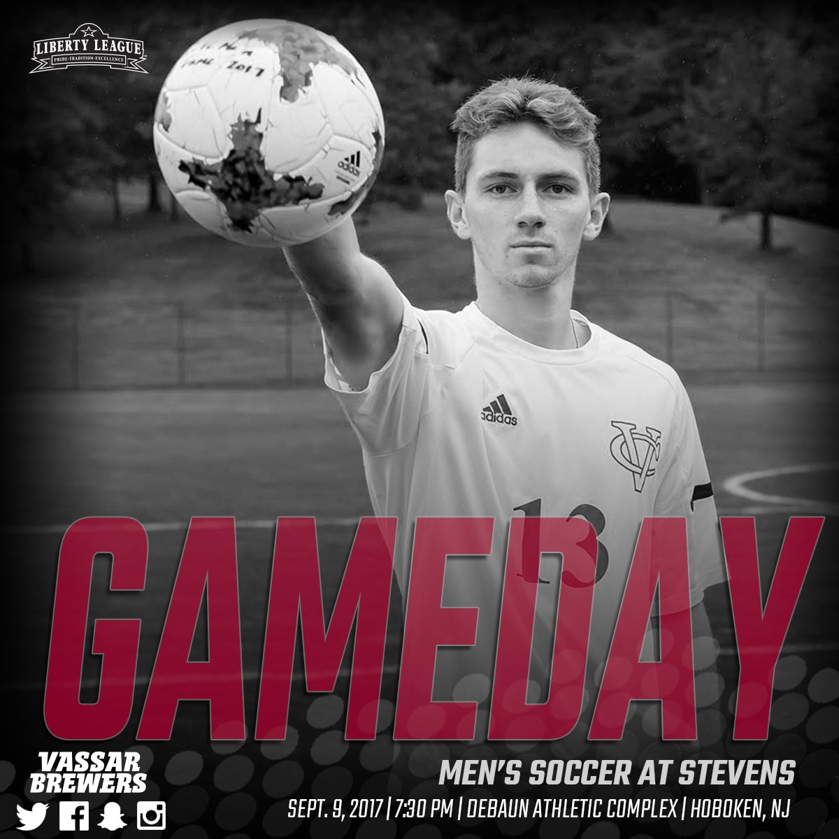 VassarAthletics's tweet photo. MSOC | @VassarMSOC is down in Jersey to take on Stevens this evening at 7:30 PM. Should be a great game! Good luck boys. #TheNewBrew https://t.co/XIijUvDSJr