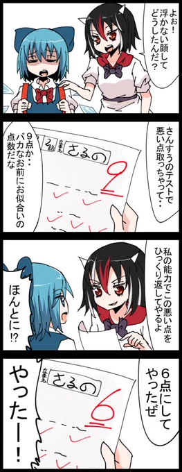 今日がチルノちゃんの日だとさっき知ったので、急いで不憫なチルノちゃん四コマ 