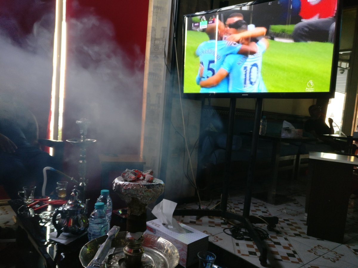 sanishms's tweet photo. #ManchesterCity  strikes the third one!! #Hoot #ManCityVsLiverpool #Hookah #Cafe #Dubai https://t.co/IeXXm3Ee4f