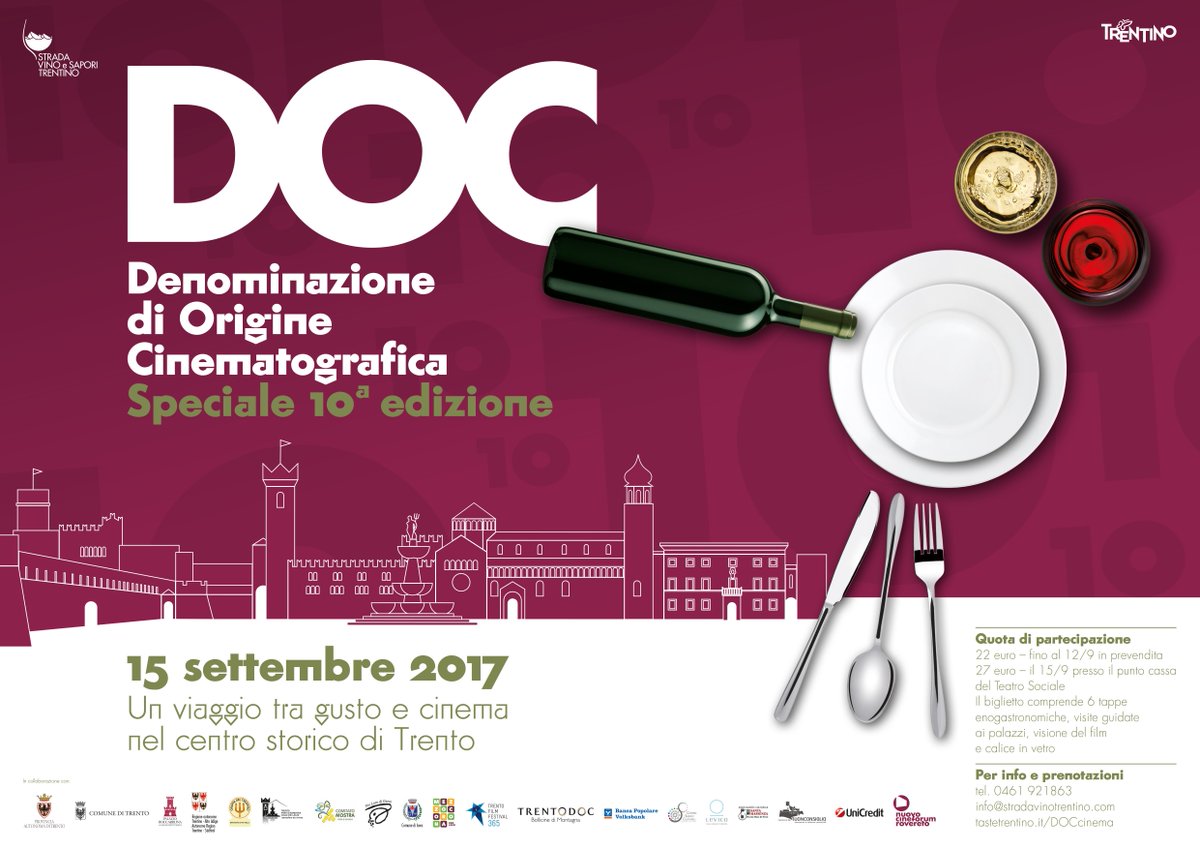 comunetn's tweet photo. Per festeggiare i 10 anni #DOCcinema arriva nelle vie del centro di Trento! venerdì 15/9 h 17-23 #trentinowinefest @VinoDolomiti https://t.co/YOfwTYL7ne