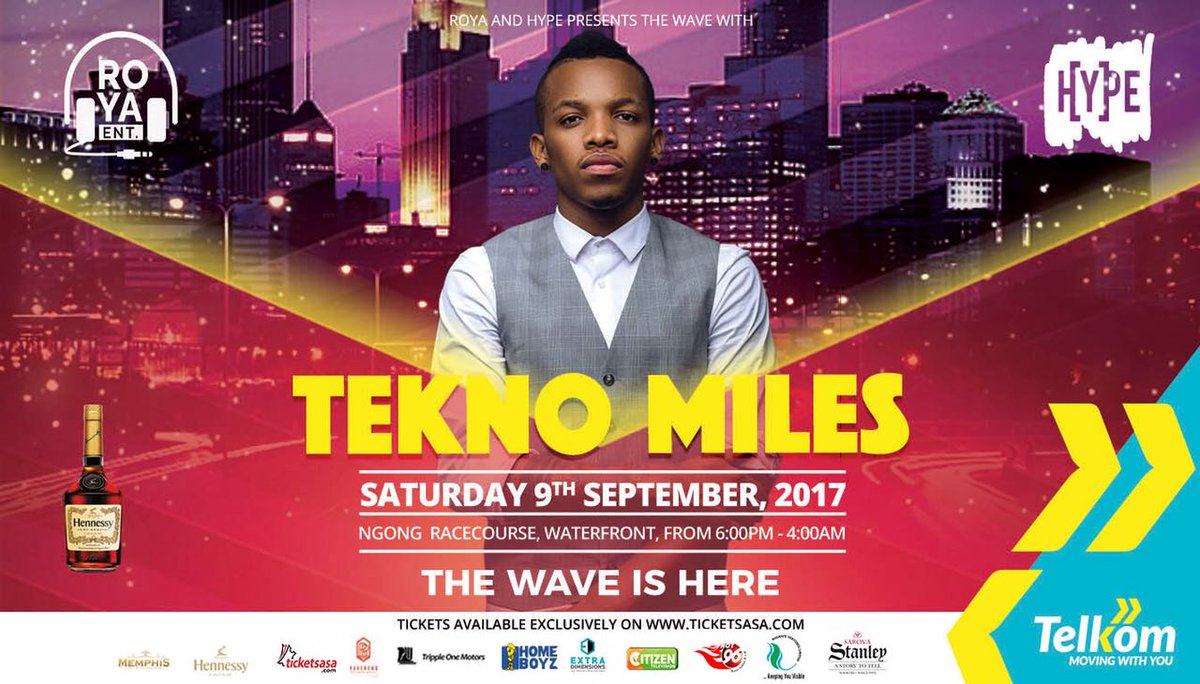 #TheWaveWithTekno

Get your friends and come down to the BIGGEST party of the year at Ngong' Racecourse.

Tickets - ticketsasa.com