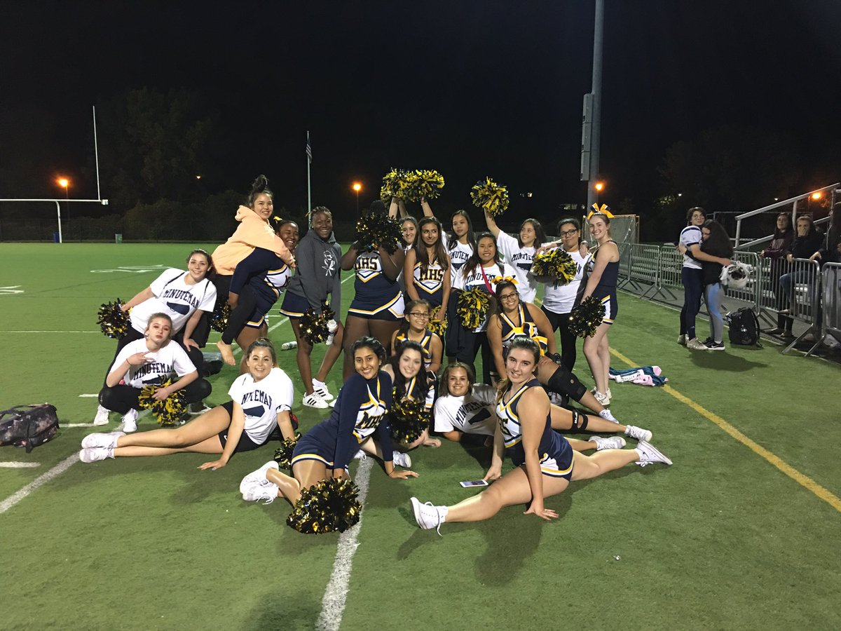MinutemanCheer's tweet photo. First game was a win against Matignon!! #FNL #StangGang 💙💛 https://t.co/tqzIPlKmhX