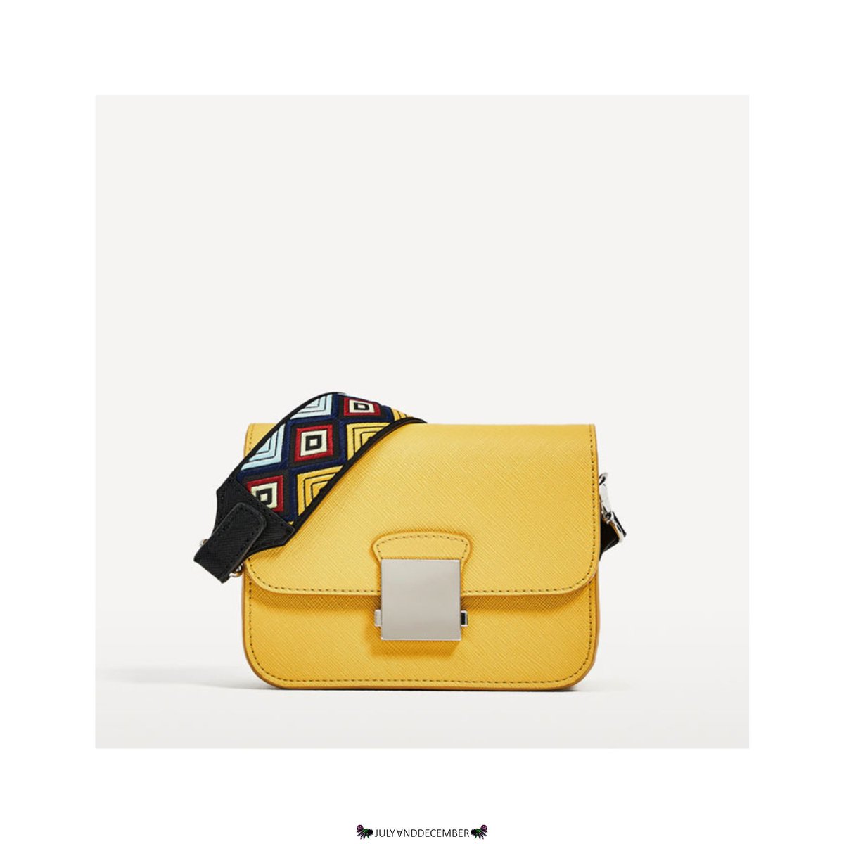 #JNDNewin Yellow Crossbody Bag with Fancy Multicolour Strap - Rp234,000 (pu leather - size (L*W*H) 16*13cm - with long strap)