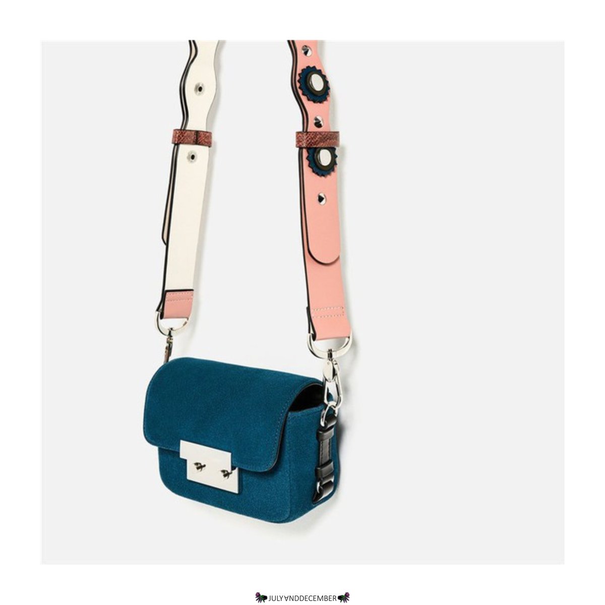 #JNDNewin Navy Blue Crossbody Bag with Fancy Floral Strap - Rp234,000 (suede - size (L*W*H) 16*13cm - with long strap)