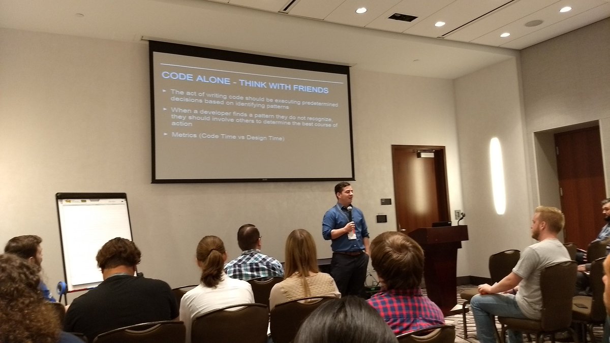 DavidCBerry13's tweet photo. @joel_karr presenting on how to code better by not thinking at @mkedotnet #mkedotnet https://t.co/vupOBltpve
