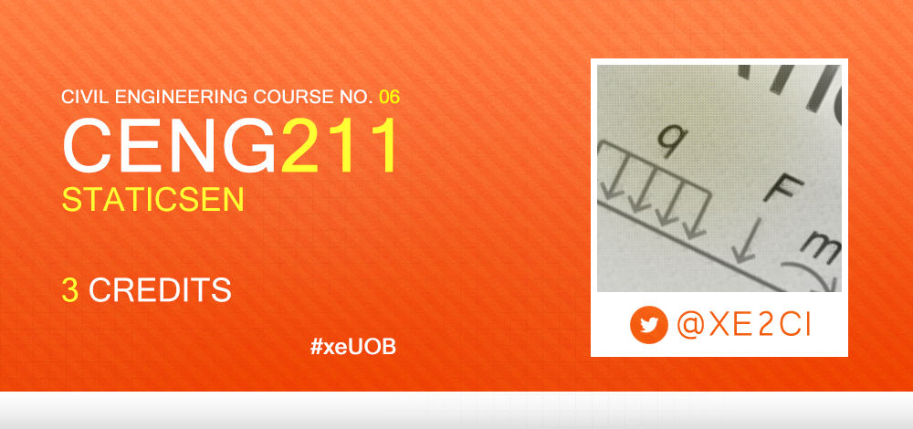 Xe2Ci's tweet photo. #CENG211
مادتنا السادسة تتكلم حول السكون كفرع من الميكانيكا وفيها تحليل القوى المتجهة والعزوم، وإيجاد القوة المحصلة والزوايا.
#xeUOB #UOB https://t.co/L80u1tCOTN
