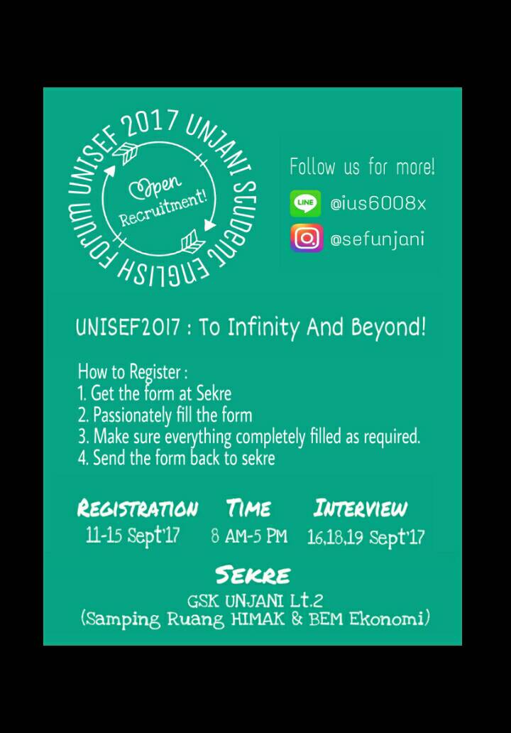 SEFUNJANI's tweet photo. THE WAIT IS OVER! 
OPEN RECRUITMENT FOR NEW MEMBER OF UNISEF IS OPENED! 
For more information=

Line> @ius6008x https://t.co/466p5OrtUf