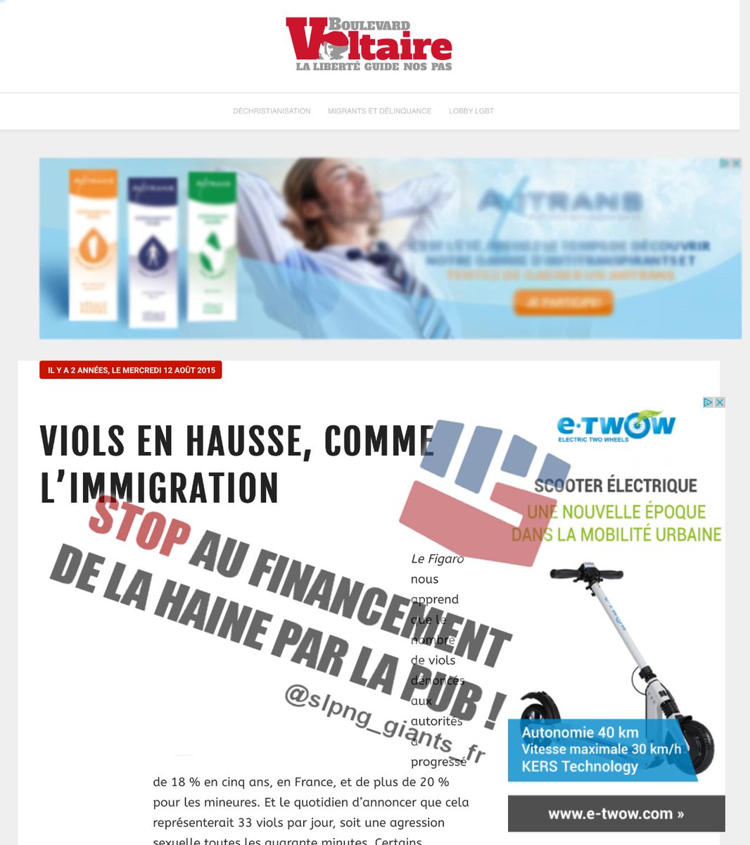 slpng_giants_fr's tweet photo. .@E_twow à votre insu, votre pub s'affiche sur le putride BVoltaire. fr &amp; le finance ainsi. Bloquez-le, svp ✊💐✊ https://t.co/96TbJ2tEkB