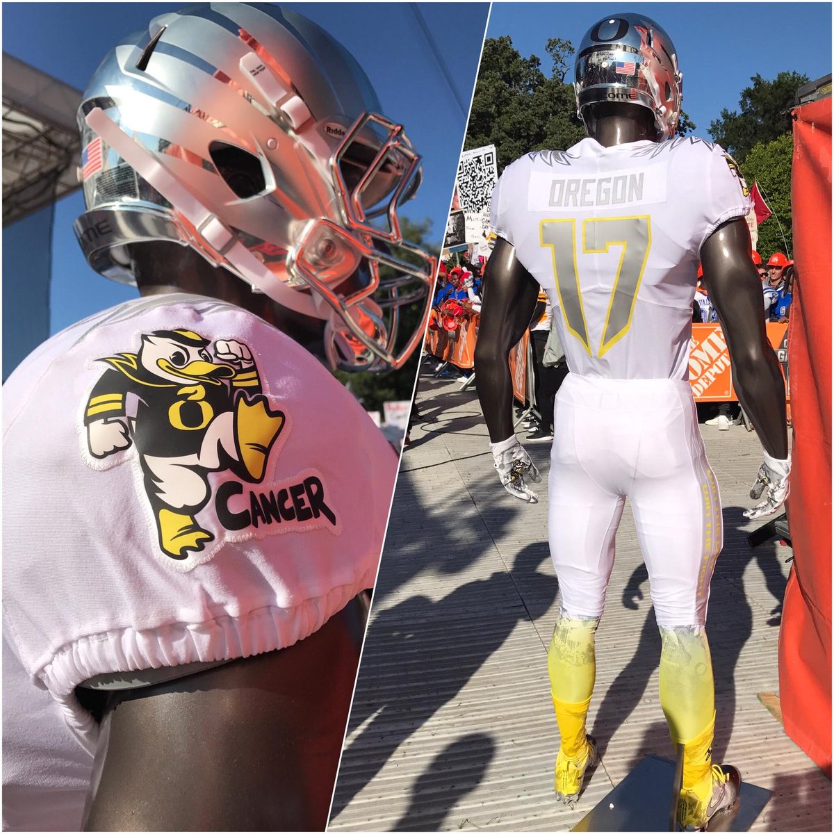 SportsCenter's tweet photo. Oregon's famous unis have a special twist this week, designed by three children who are cancer survivors. https://t.co/esAOP5FTyp
