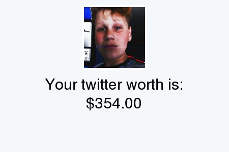 Aidan_sta's tweet photo. My Twitter worth is: $354.00

Find yours with https://t.co/v57JoKCiqv

. https://t.co/7jSP4Oe3UJ