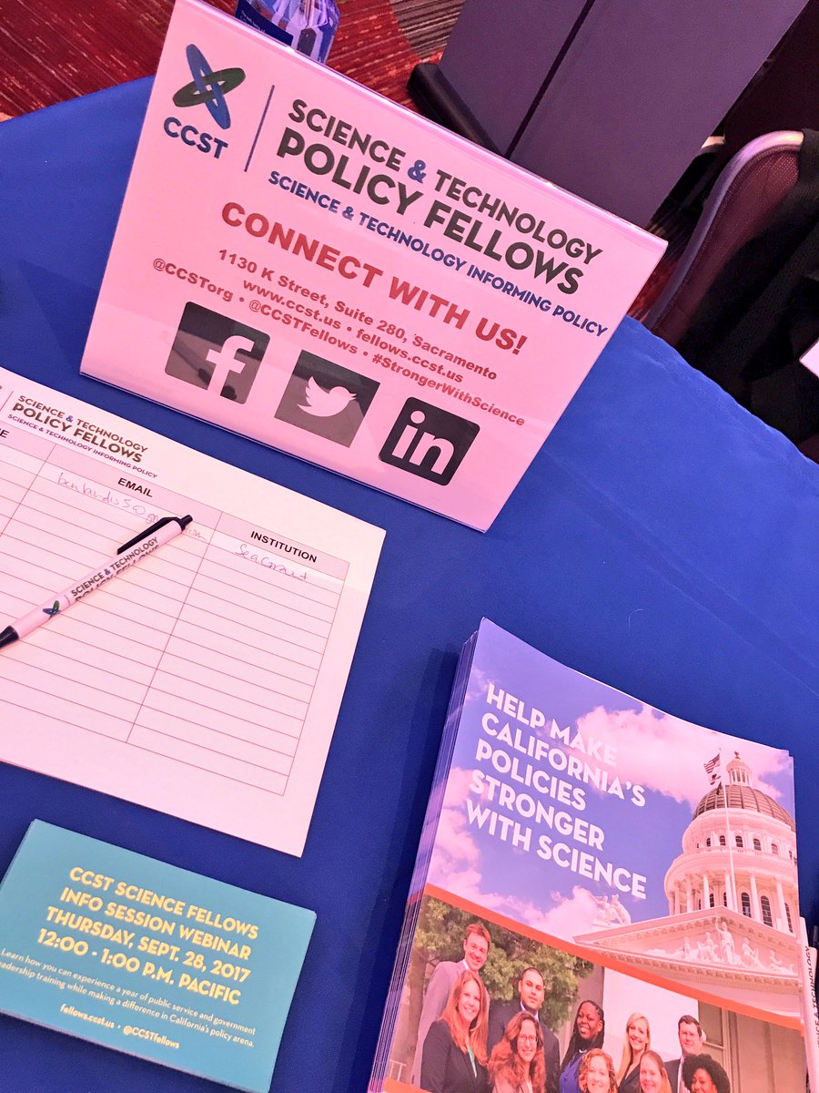 CCSTFellows's tweet photo. We're here at #GEMconf Graduate/Postdoc Employer Fair! Ask Annie your Qs about our CCST Science & Technology Policy Fellowship! #scipoljobs https://t.co/jLXiZ42or2