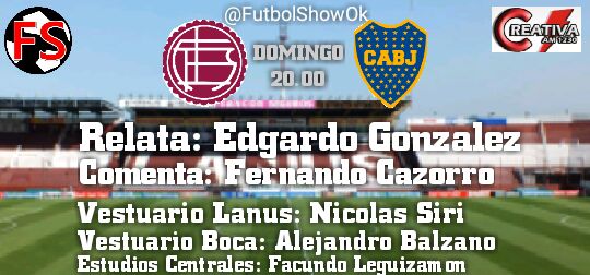 FerCazorro's tweet photo. Este domingo comento #Lanus - #Boca para @FutbolShowOk por #AM1230 !! Los esperamos para un partidazo https://t.co/NYnx3hgnDS