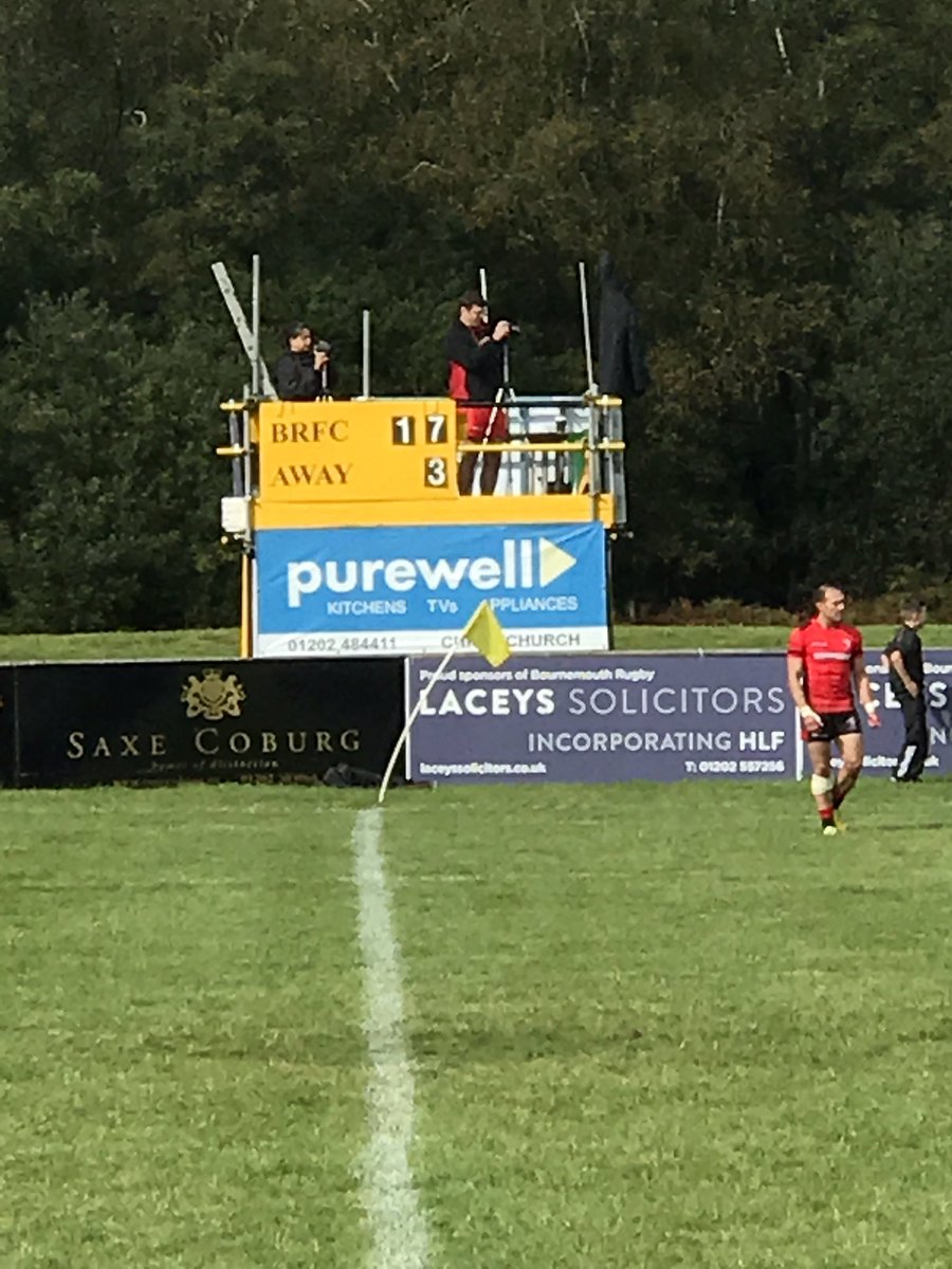I spoke too soon - new scoreboard has a few technical issues!  Team are looking good.  Half time score <a href="/bournemouthrfc/">Bournemouth Rugby</a> 17 - 3 Bracknell