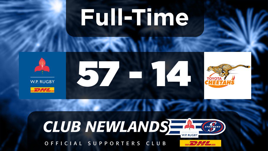 #DHL <a href="/WP_RUGBY/">WP RUGBY</a> walked away with an outstanding 57-14 won against the Toyota Cheetahs! Well done, boys! #WeStandTogether #WPvCHE