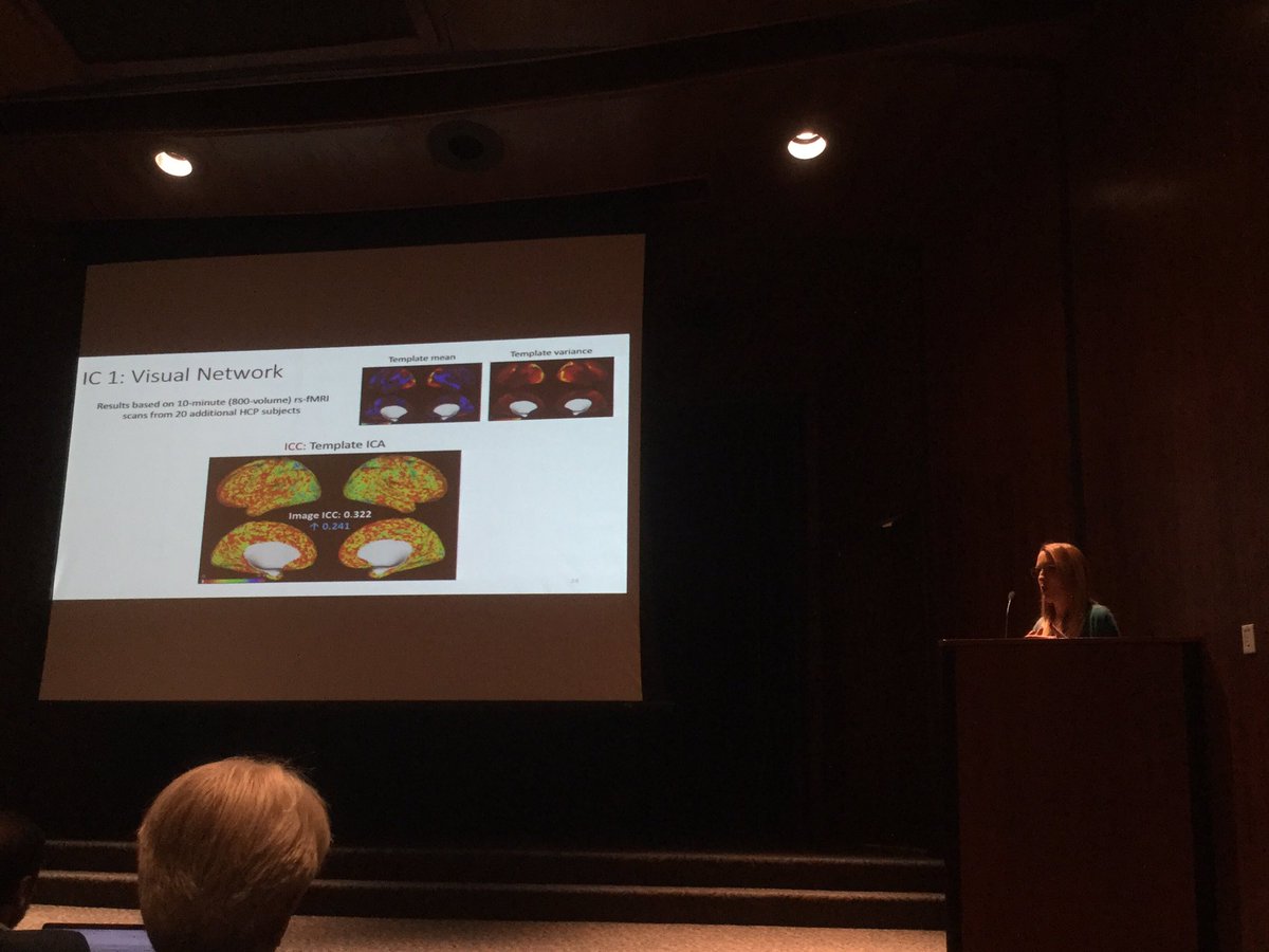 dankessler's tweet photo. Template ICA gives much cleaner subject-level components, and the ICC for test-retest reliability is much better @mandyfmejia #BDN2017 https://t.co/JT2OrHB8as
