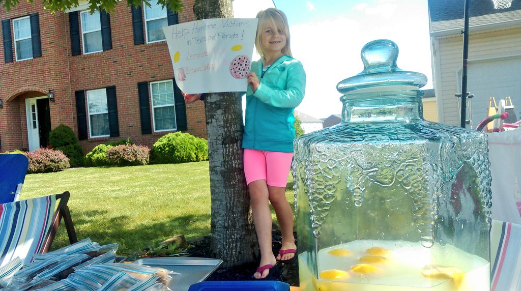 jimsting10's tweet photo. Ella Grace working hard for hurricane relief. #RedCross @RedCross #supporttx #supportfl https://t.co/lcX8YmWV5f