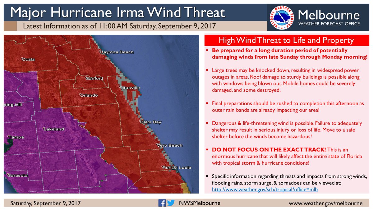 BrevardEOC's tweet image. 9/9/17|11:35AM RT @NWSMelbourne: Tornado threat  &amp;amp; flooding on rise tonight &amp;amp; Sunday. Winds will still be hazardous.