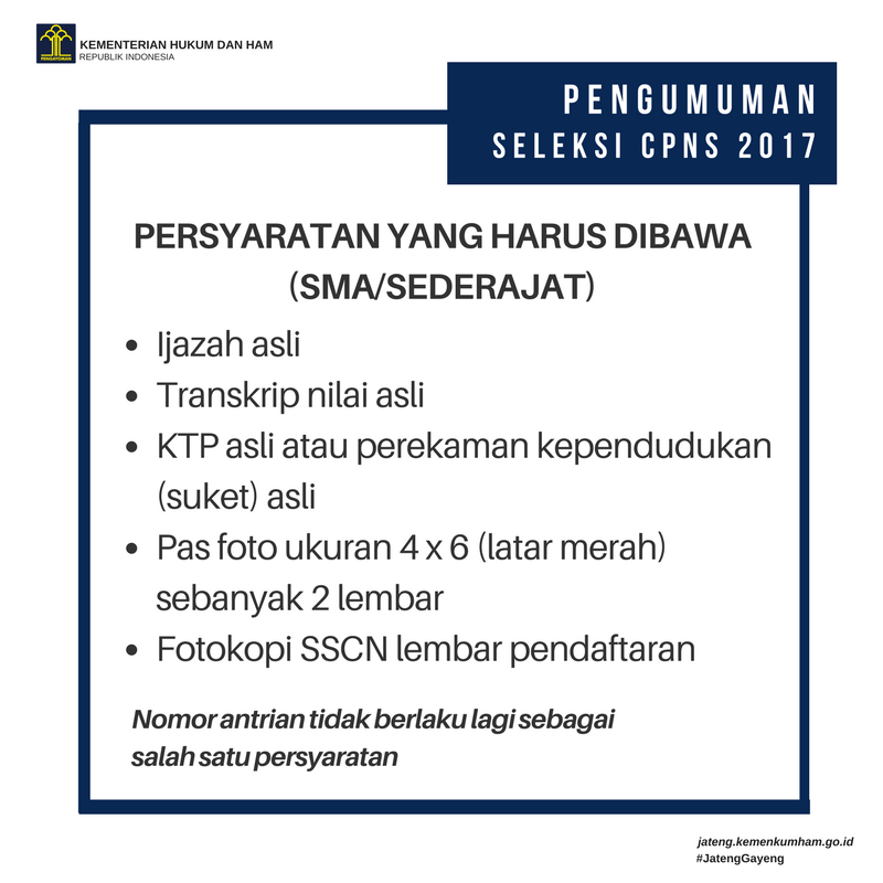 kemenkumjateng's tweet photo. Pengumuman persyaratan bagi peserta kualifikasi S1 dan SLTA/Sederajat https://t.co/ZHJd8KT95n