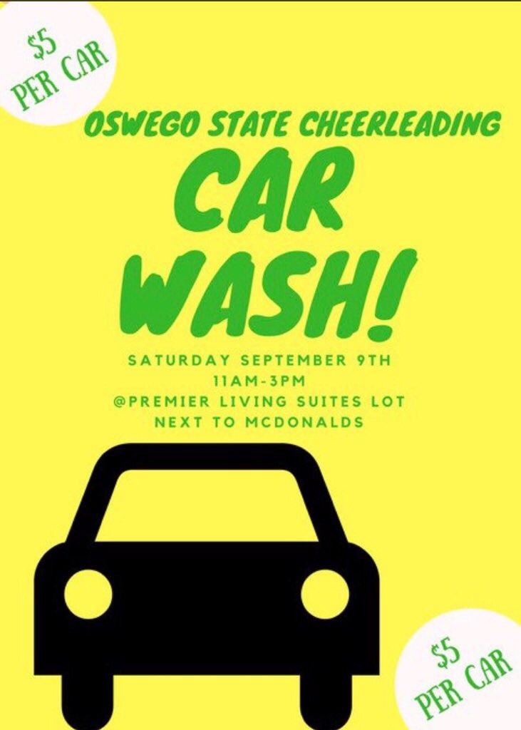 CheerOswego's tweet photo. We have a car wash at the PLS Lot across from McDonald's today from 11-3. Come support the Oswego State Cheerleaders!!💚💛 https://t.co/ZOxdzc8B6c