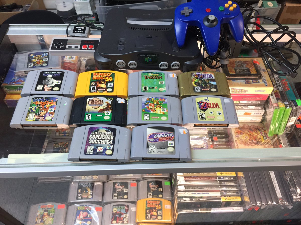 bklynvideogames's tweet photo. Some of today's trade-ins #nintendo #n64 #supermario64 #aidynchronicles #banjokazooie #zeldaocarinaoftime #zeldamajorasmask #videogames https://t.co/sJK6qoC4Mv