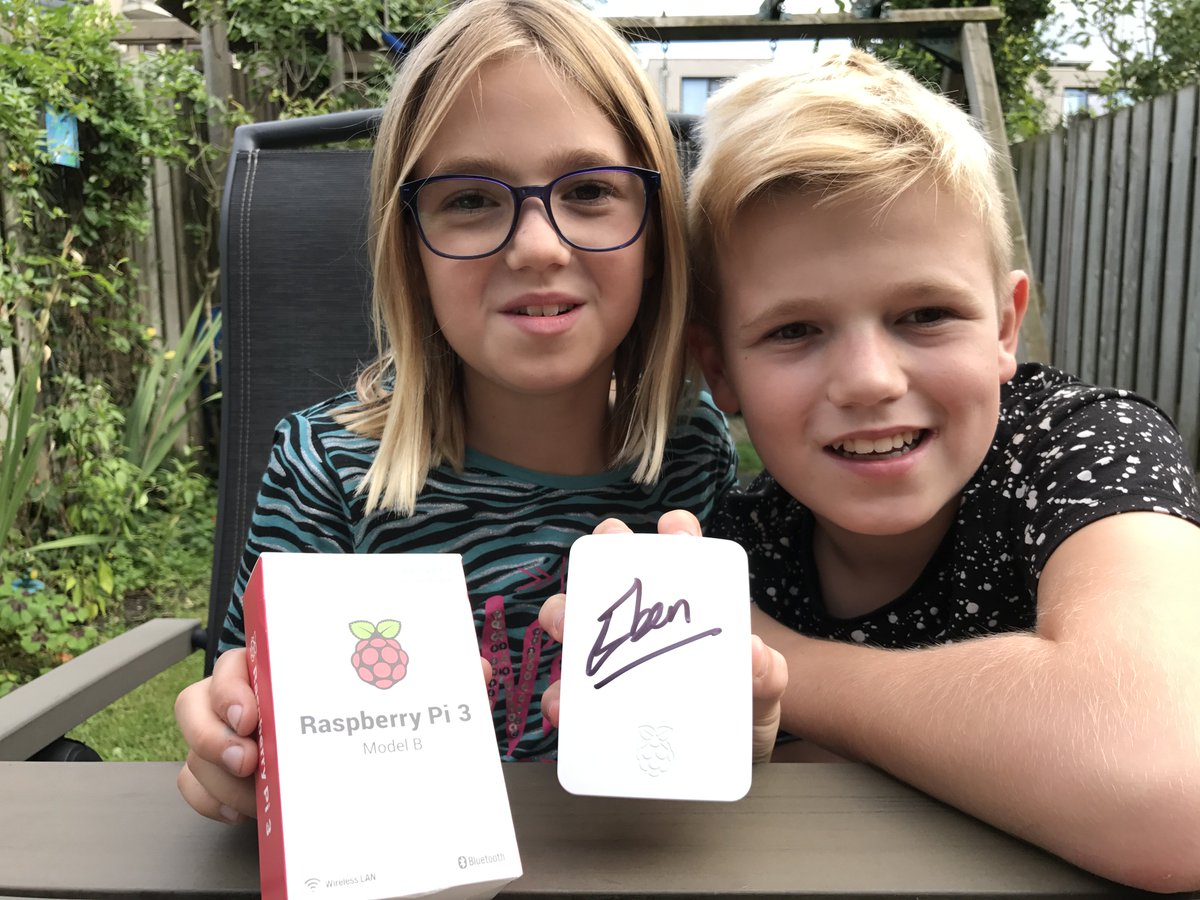Longmountain's tweet photo. My kids love the Raspberry Pi 3 and case signed by its creator @EbenUpton. Thanks @Raspberry_Pi @TheMagP1 for this wonderful prize. https://t.co/xckmT8r5X5