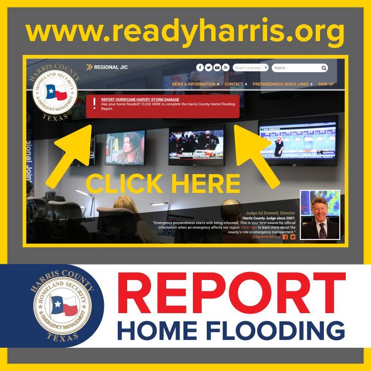ReadyHarris's tweet photo. Did you experience HOME FLOODING? Please report it by going to https://t.co/xmgComXqXz  and click the RED BOX. #Harvey https://t.co/8I47XXonDC