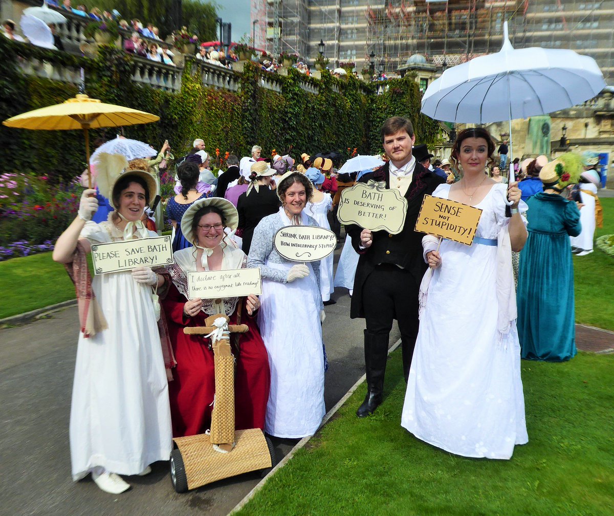 SaveBathLibrary's tweet photo. Regency library protesters doing Jane Austen proud https://t.co/fLyJtA4RBL