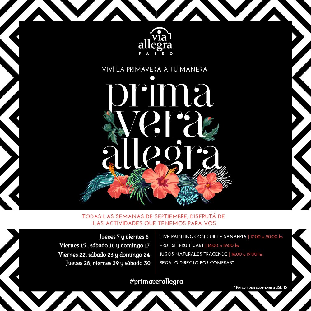 ViaAllegraPy's tweet photo. Esta primavera, ¡la vivimos con alegría en Via Allegra! Te esperamos con actividades para que disfrutes de una #primaverallegra https://t.co/eLMHp2xwTe