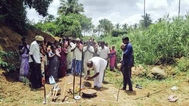 Gurudev's tweet photo. River Rejuvenation Team from @ArtofLiving Tamil Nadu has started the project to revive the Saraswathi River with a traditional Bhoomi Puja. https://t.co/kVW20np66c